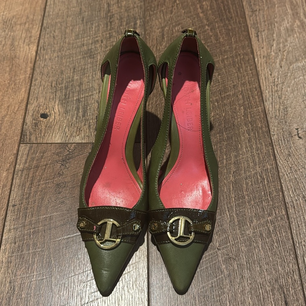 JUDITH LIEBER Olive Green Heels with Gold Accents - Picture 3 of 6